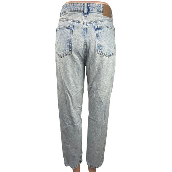 Zara Blue Acid Wash High Rise Tapered Wide Leg Light Wash Crop Denim Jeans 10 - Picture 3 of 4
